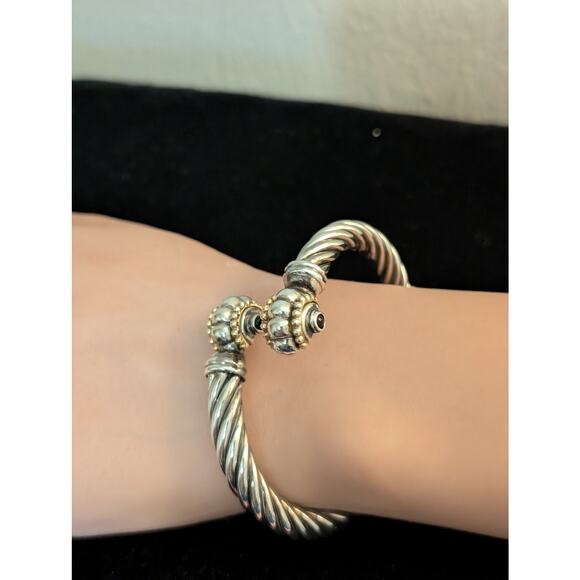 Vintage 925 Sterling Silver FLLI Menegatti Italy Hinged Twisted Two Tone Cuff - Picture 1 of 10